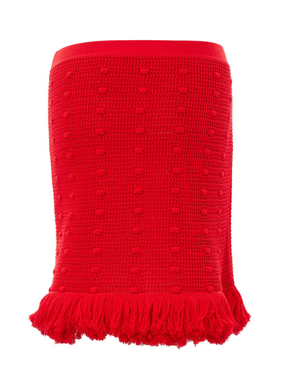 Bottega Veneta Elegant Red Pompom Detail Pencil Skirt