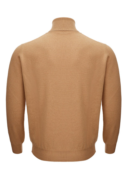 KANGRA Elegant Camel Beige Wool Blend Turtleneck Sweater