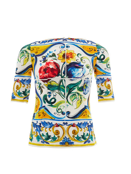 Dolce & Gabbana Elegant Maiolica Print Silk Top