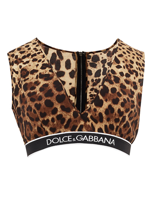 Dolce & Gabbana Elegant Leopard Print Silk Cropped Top