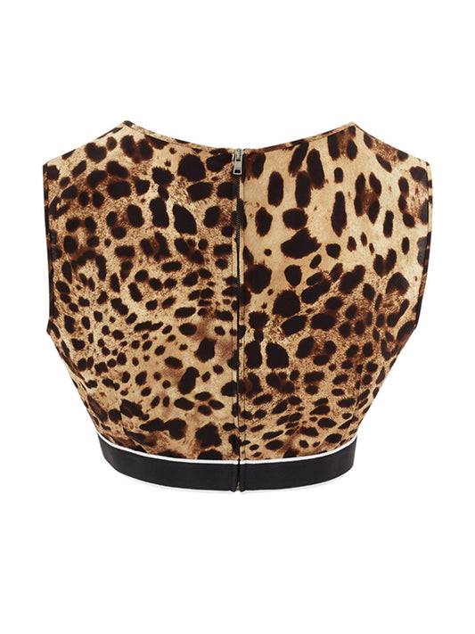 Dolce & Gabbana Elegant Leopard Print Silk Cropped Top