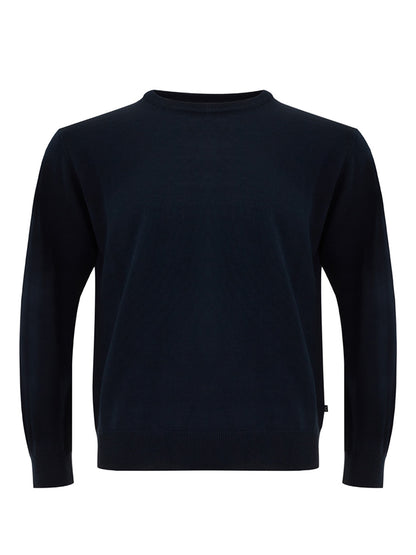 FERRANTE Elegant Blu Wool Round Neck Jumper - Regular Fit