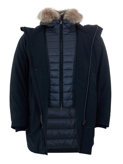 Herno Elegant Blue Quilted Trench with Removable Hood