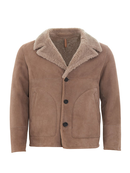 Herno Elegant Sheepskin Leather Jacket in Brown