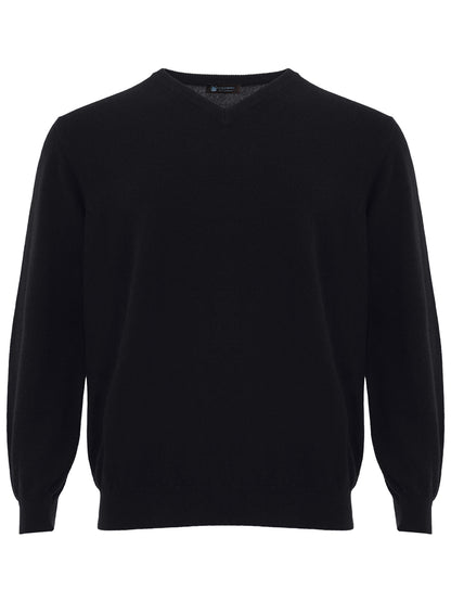 Colombo Elegant Black V-Neark Cashmere Sweater