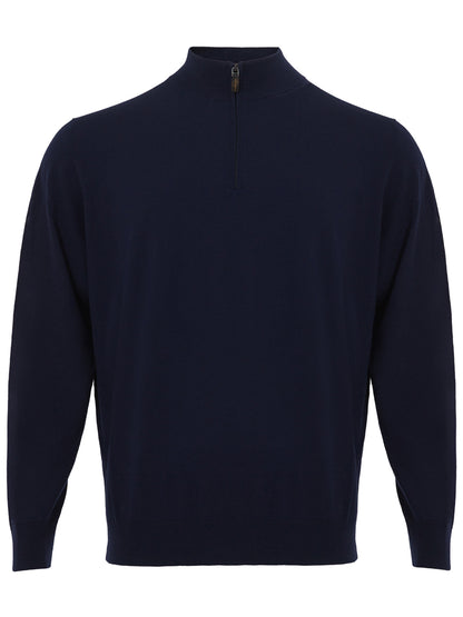 Colombo Elegant Blue Cashmere Sweater with Half Zip