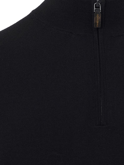 Colombo Elegant Black Cashmere Sweater with Zip Detail