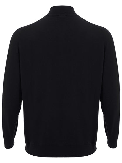 Colombo Elegant Black Cashmere Sweater with Zip Detail