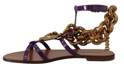 Dolce & Gabbana Purple Leather Devotion Flats Sandals Shoes