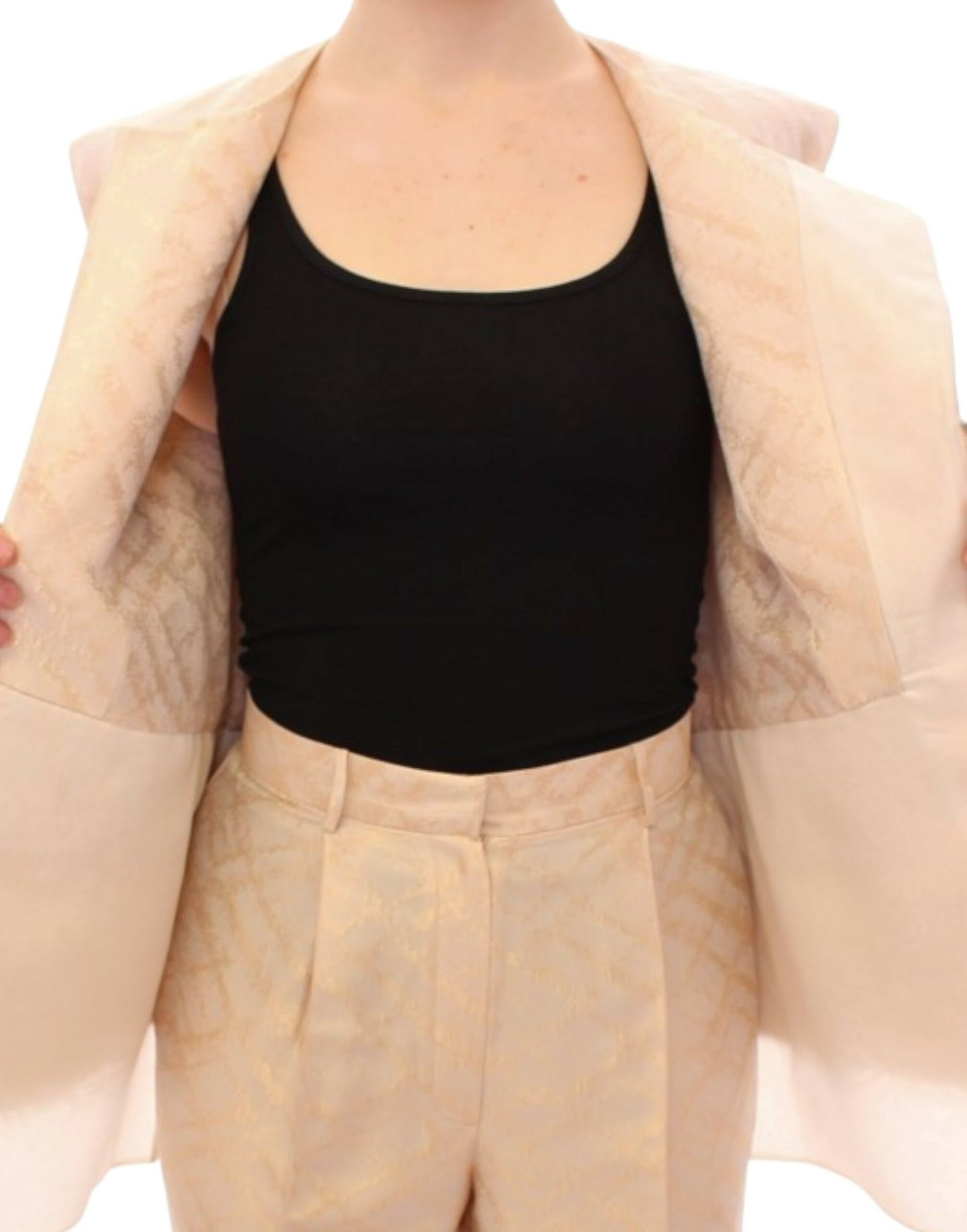 Zeyneptosun Beige brocade sleeveless jacket