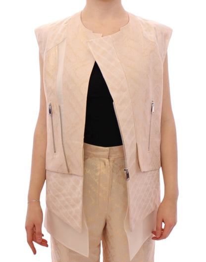 Zeyneptosun Beige brocade sleeveless jacket