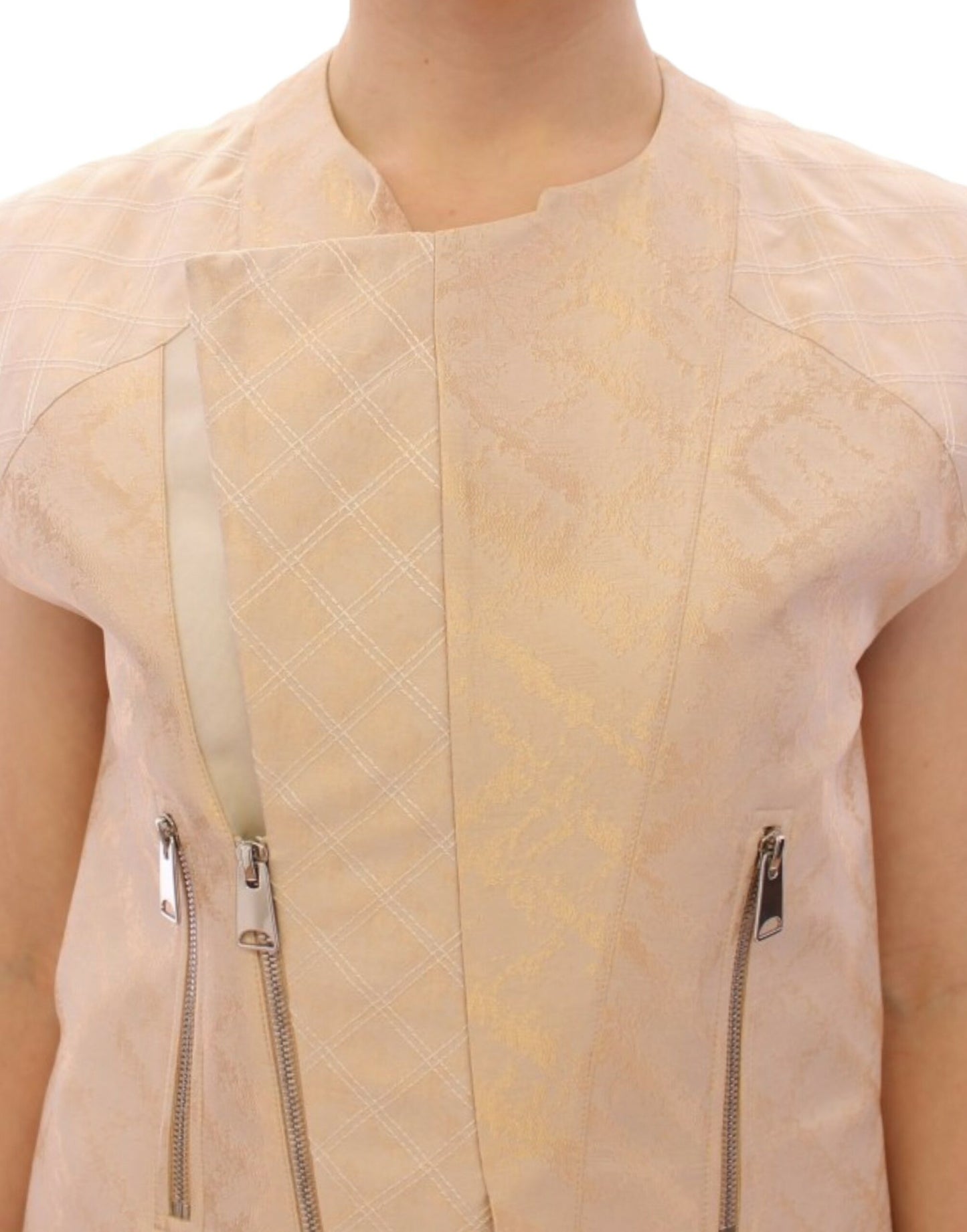 Zeyneptosun Beige brocade sleeveless jacket