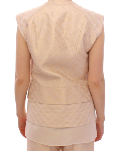 Zeyneptosun Beige brocade sleeveless jacket