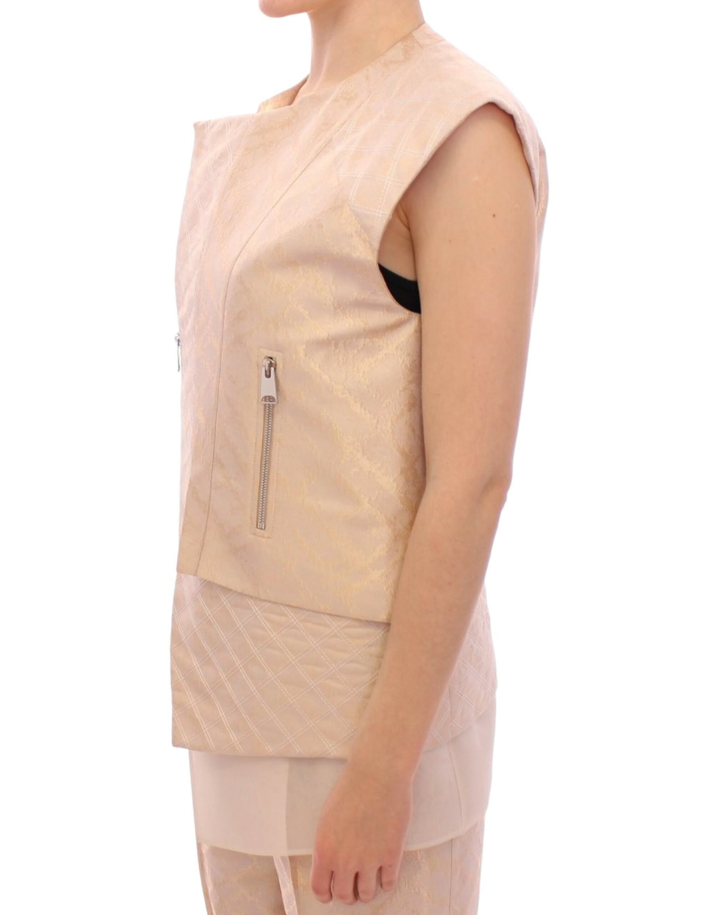 Zeyneptosun Beige brocade sleeveless jacket