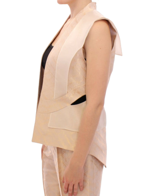 Zeyneptosun Beige brocade sleeveless jacket vest