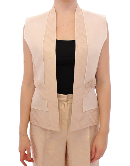 Zeyneptosun Beige brocade sleeveless jacket vest