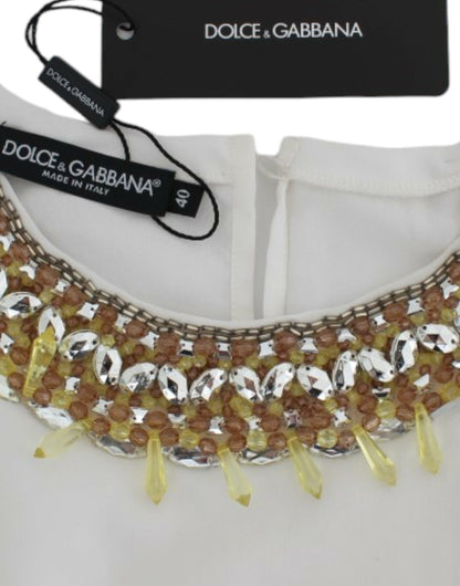 Dolce & Gabbana White crystal embellished tank top