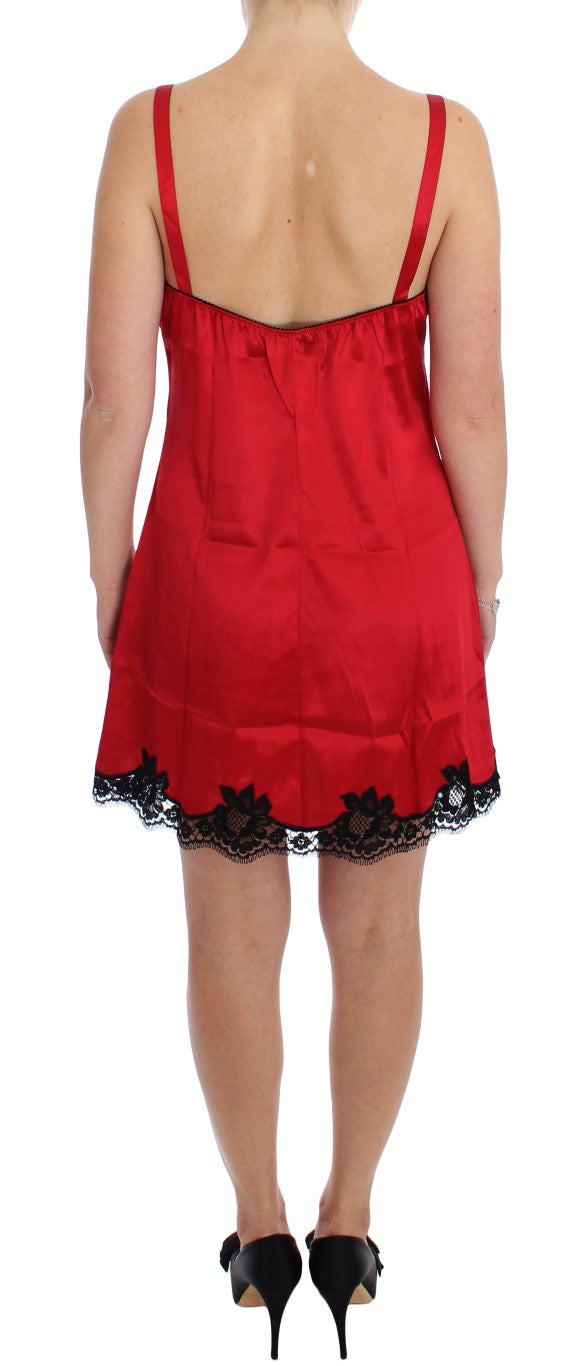 Dolce & Gabbana Red Silk Lace Chemise Dress