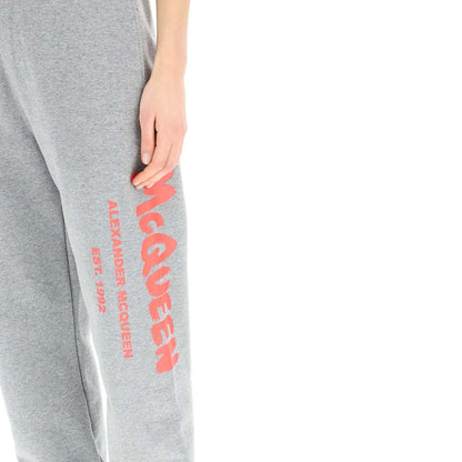 Alexander McQueen Elegant Graffiti Logo Grey Sweatpants