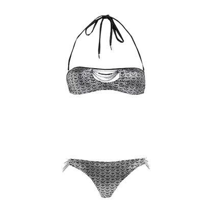 Philipp Plein Chic Grey Lurex Bandeau Bikini with Chain Details