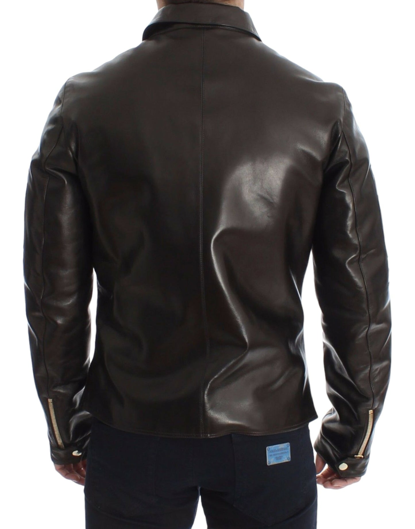 Dolce & Gabbana Brown Lambskin Leather Zipper Jacket