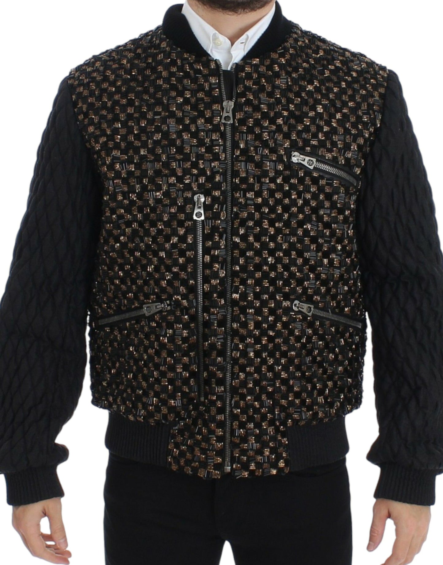 Dolce & Gabbana Black Sequined Goatskin Jacket