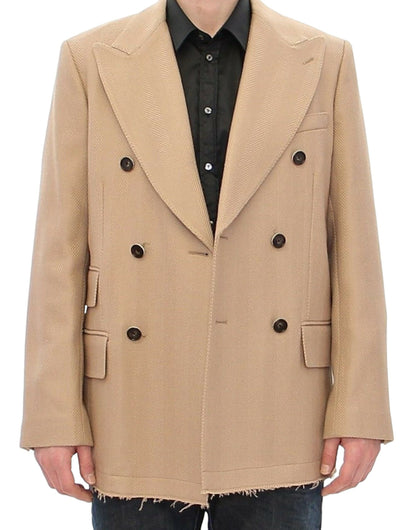 Dolce & Gabbana Beige Double Breasted Coat Jacket