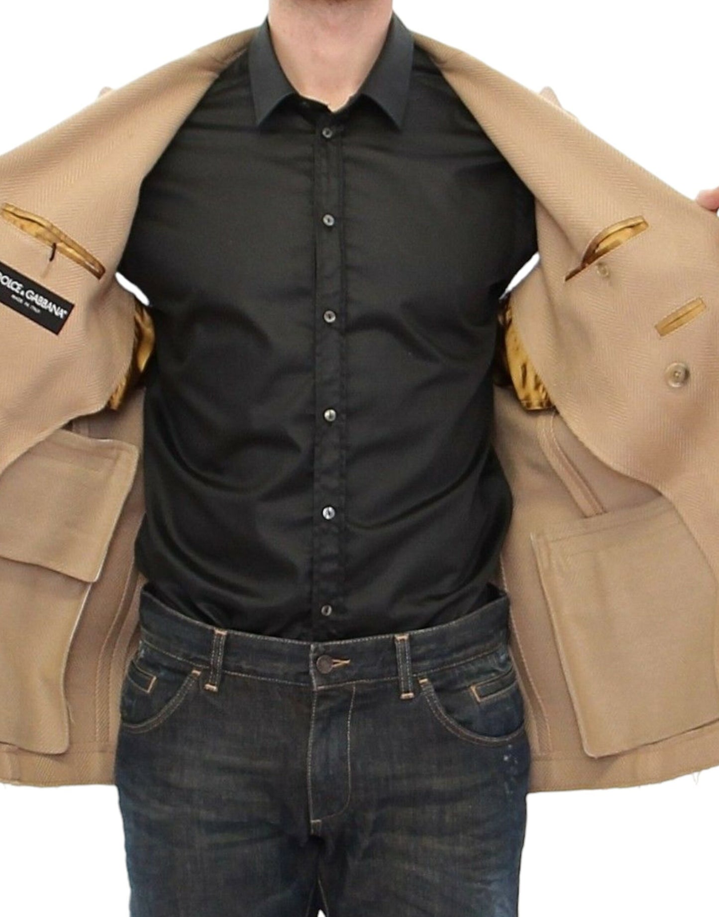 Dolce & Gabbana Beige Double Breasted Coat Jacket