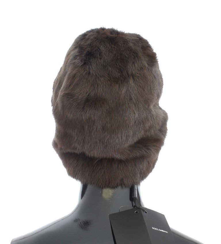 Dolce & Gabbana Brown Weasel Fur Womens Cashmere Hat Beanie