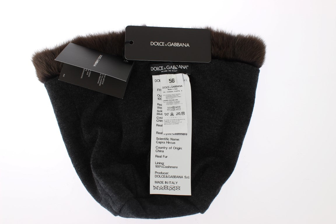 Dolce & Gabbana Brown Weasel Fur Womens Cashmere Hat Beanie