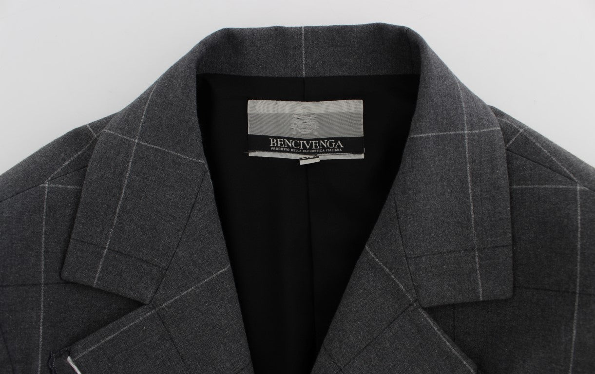 BENCIVENGA Elegant Gray Checkered Sheath Suit Set