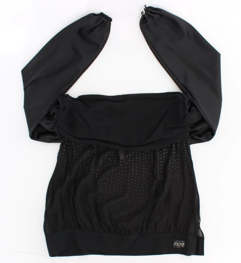 Exte Elegant Black Evening Wrap Top Blouse