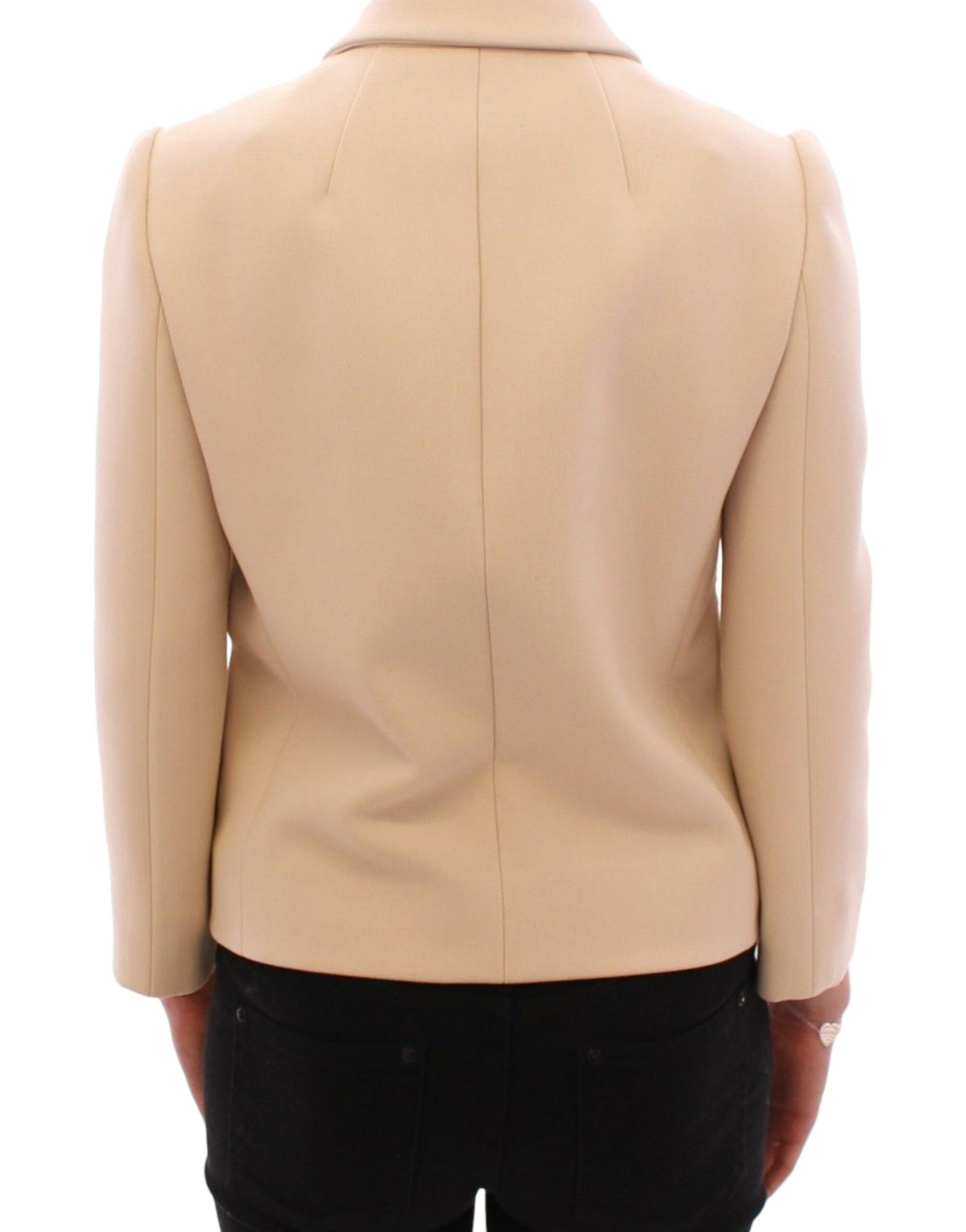 Dolce & Gabbana Beige Wool Pearl Button Jacket Blazer Coat