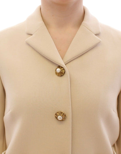 Dolce & Gabbana Beige Wool Pearl Button Jacket Blazer Coat