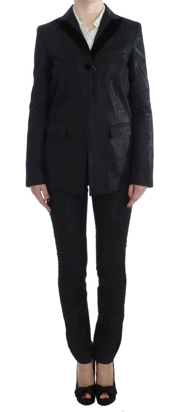 Exte Black One Button Three Piece Suit