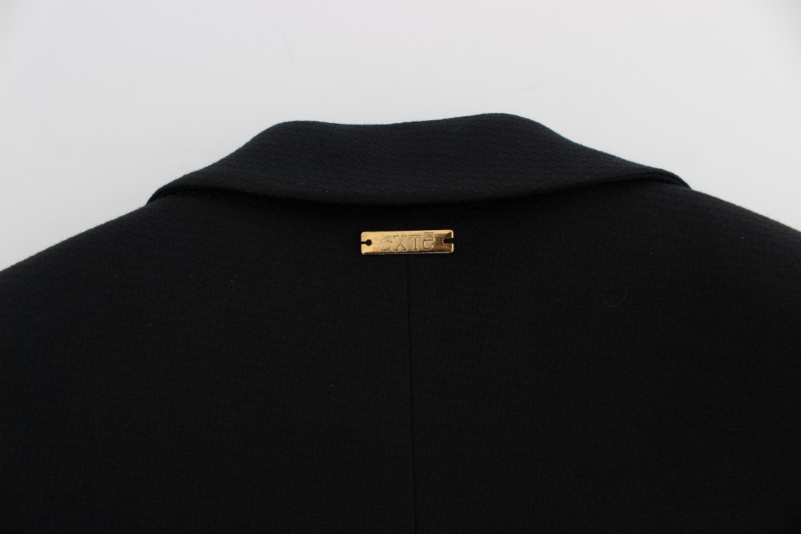 Exte Chic Black Stretch Blazer with Gold Button Detail