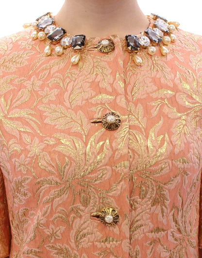 Dolce & Gabbana Pink Silk Brocade Crystal Jacket Coat