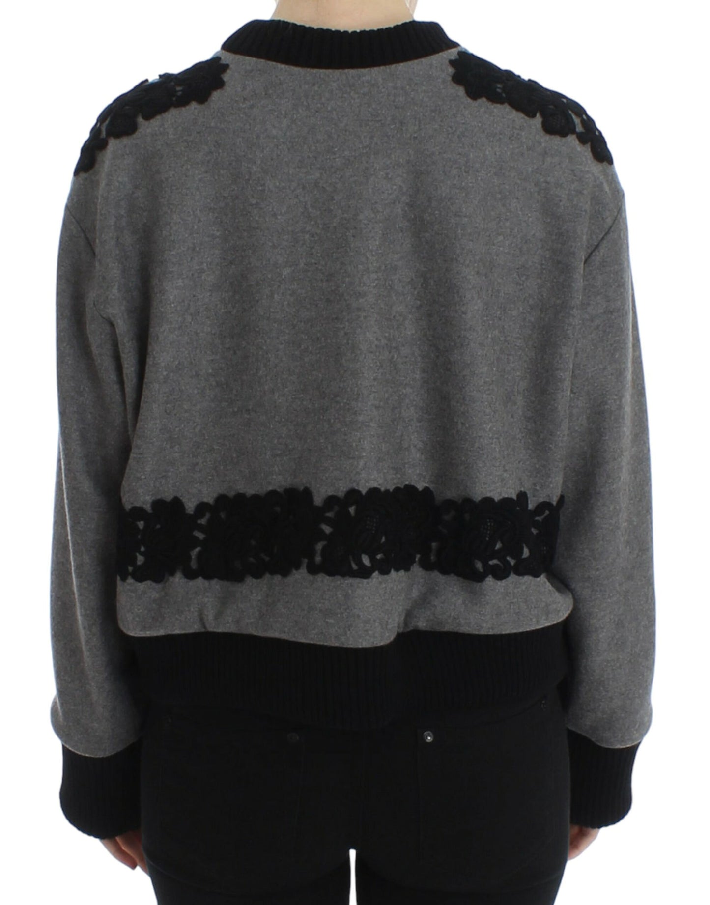 Dolce & Gabbana Gray Black Lace Wool Cashmere Sweater