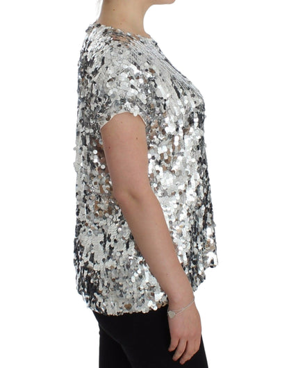 Dolce & Gabbana Silver Sequined Crewneck Blouse T-shirt Top