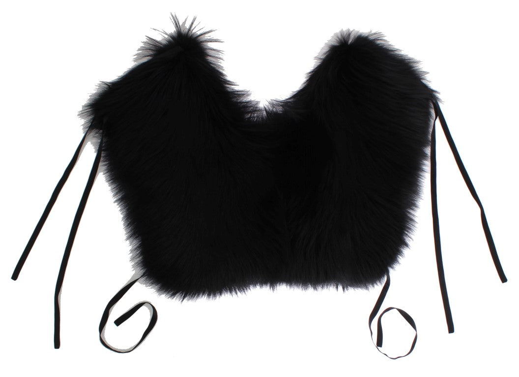 Dolce & Gabbana Black Fox Fur Shoulder Wrap Cover Collar Scarf