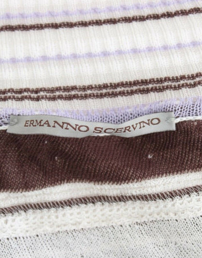 Ermanno Scervino Striped Lace V-Neck Short Sleeve Top Sweater