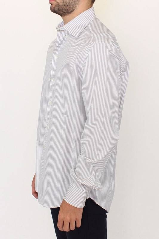 Ermanno Scervino Elegant White and Gray Striped Cotton Shirt