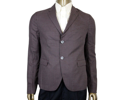 Gucci Gucci Men's 2 Buttons Grey / Burgundy Vichy Wool Gauze Jacket