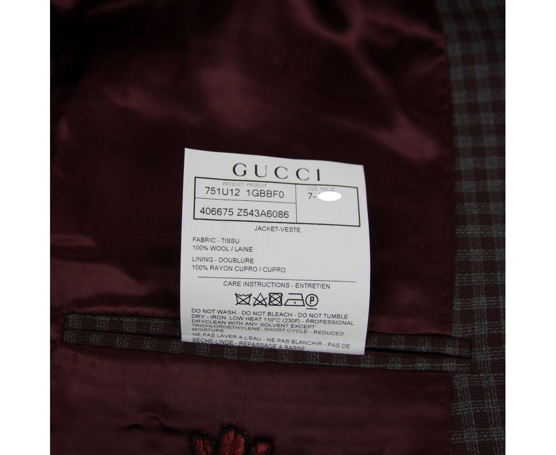 Gucci Gucci Men's 2 Buttons Grey / Burgundy Vichy Wool Gauze Jacket