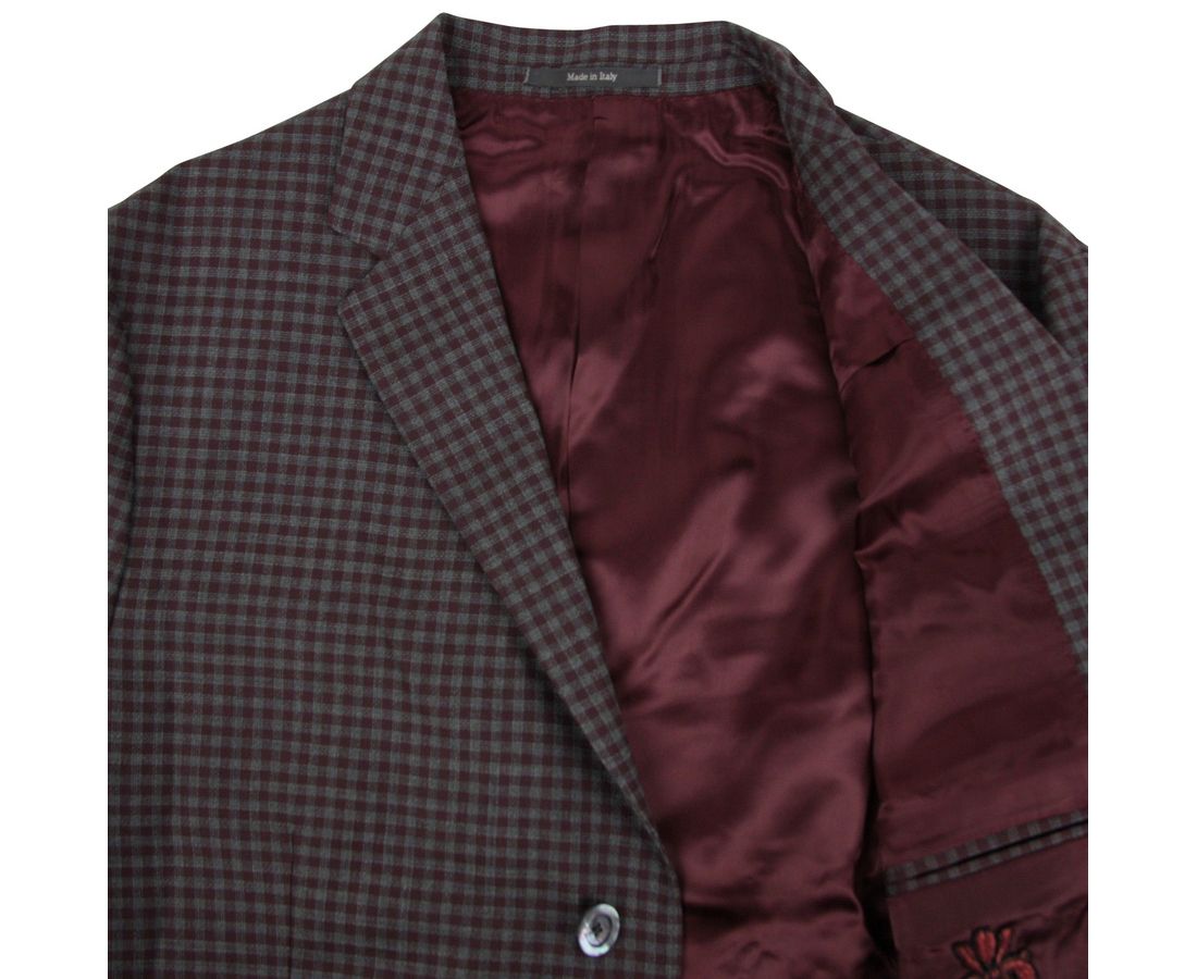 Gucci Gucci Men's 2 Buttons Grey / Burgundy Vichy Wool Gauze Jacket