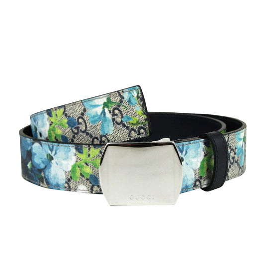 Gucci Gucci Unisex Silver Buckle Blue GG Supreme Coated Canvas Belt