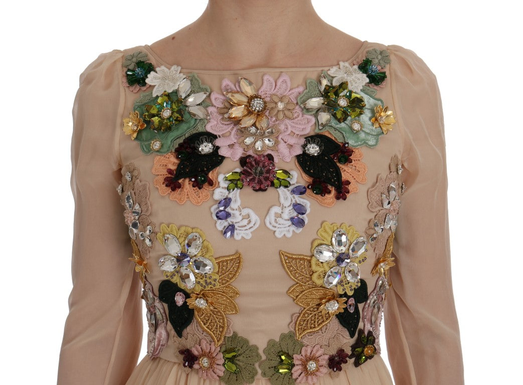 Dolce & Gabbana Elegant Floral Embroidered Silk Maxi Dress