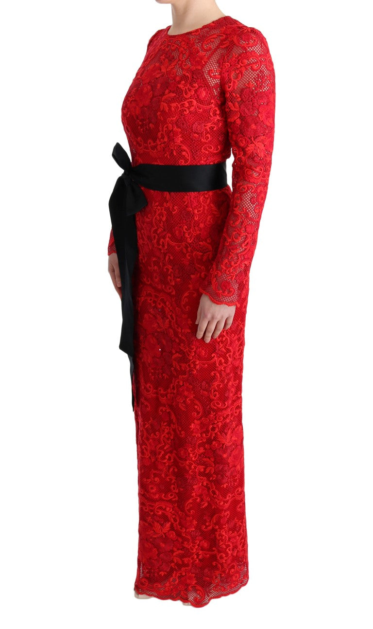 Dolce & Gabbana Elegant Red Sheath Dress with Silk Bow Belt