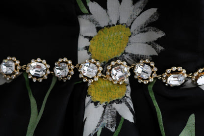 Dolce & Gabbana Elegant Sunflower Maxi Gown with Crystals