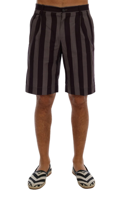 Dolce & Gabbana Gray Purple Striped Cotton Shorts